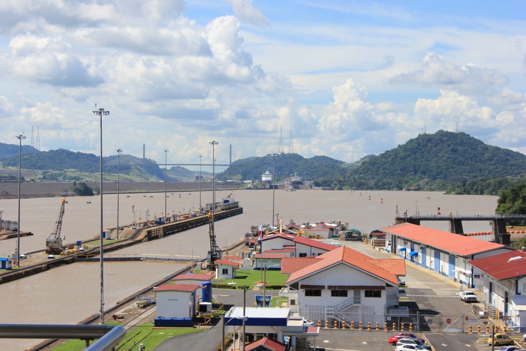 Cruise ship approaching Miraflores Locks