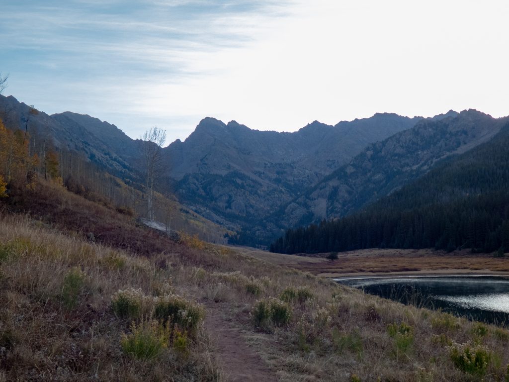 Gore Range from Piney Lake in the early morning light